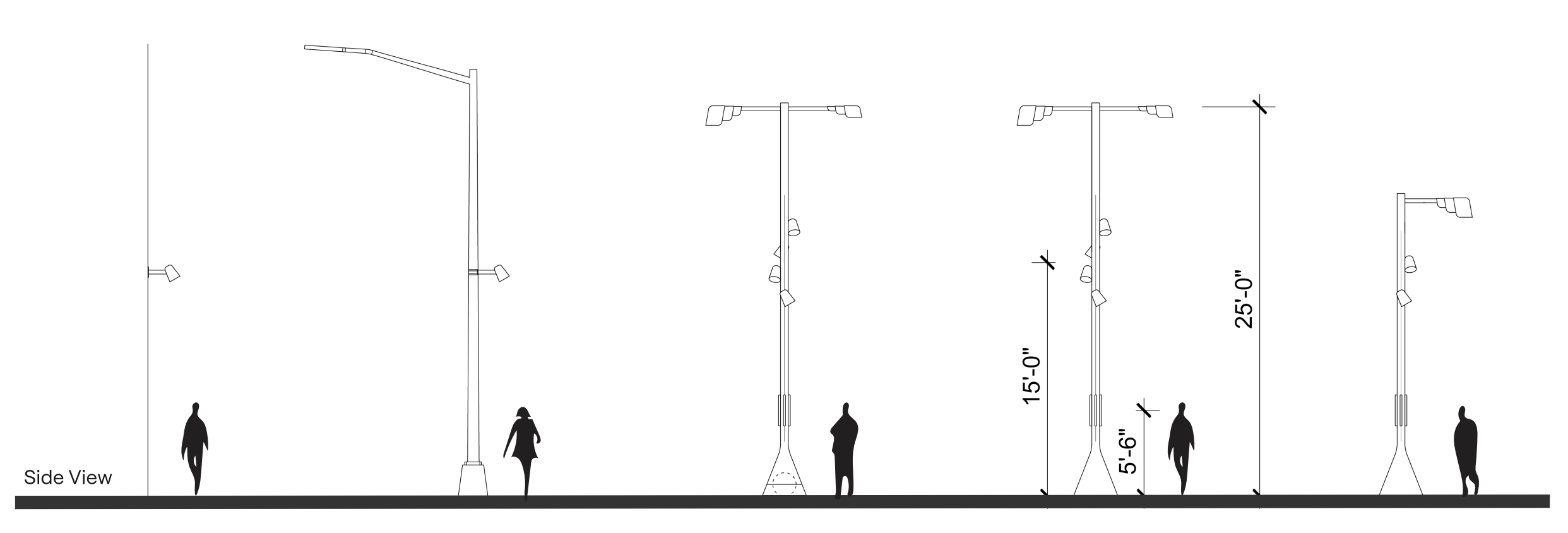 Architectural drawings showing the family of proposed lighting interventions at different scales