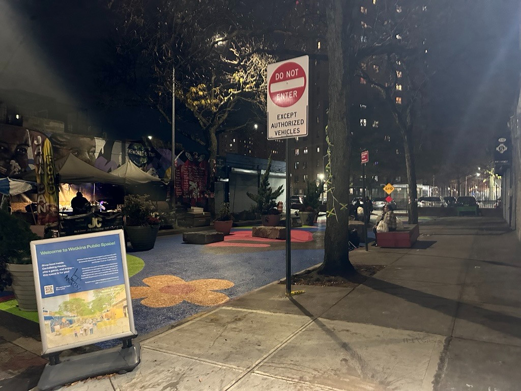 Food vendors on Watkins Ave plaza, Brownsville